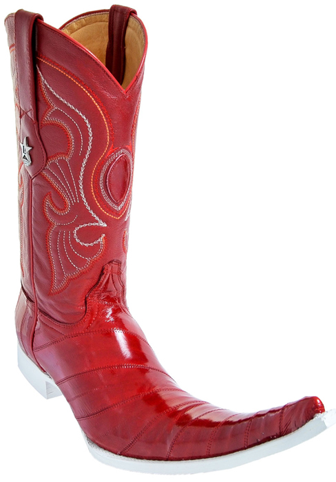 Los Altos Red Genuine Eel 9X Pointed Toe Cowboy Boots 97B0812 - Click Image to Close